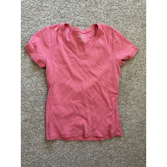 Eddie Bauer Pink V Neck T Shirt Women Medium Cotton Short Sleeve Casual - Picture 3 of 5